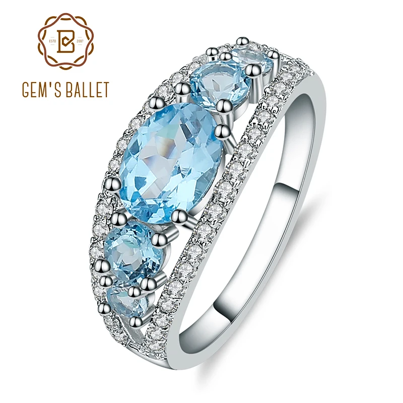 Женское кольцо с голубым топазом свадебное ювелирное изделие из стерлингового