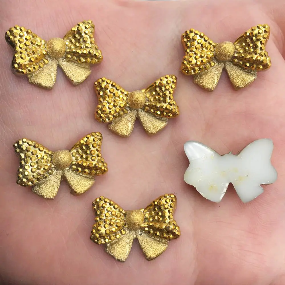 Новинка 150 шт. Блестящий милый бант из смолы с плоским основанием со стразами для