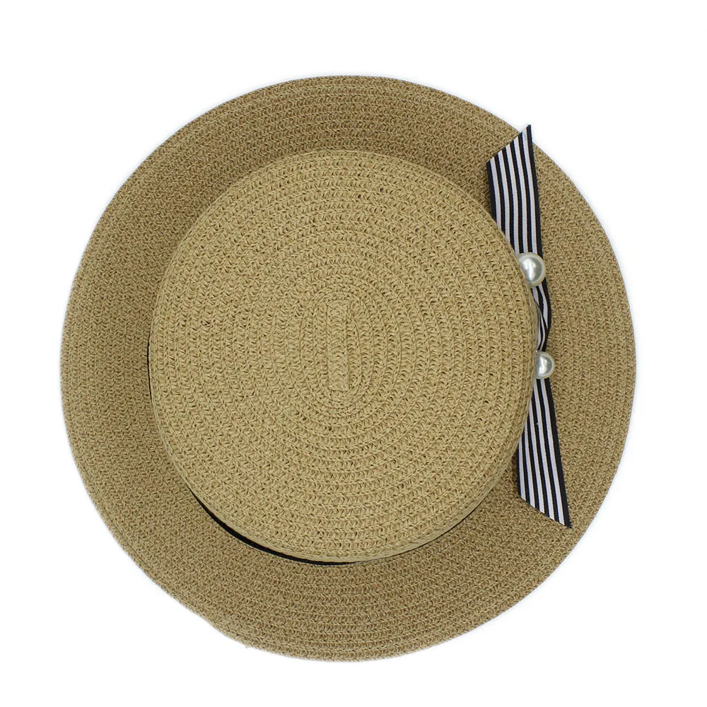 2017 модная женская соломенная шляпа на плоской подошве круглые в полоску топ для