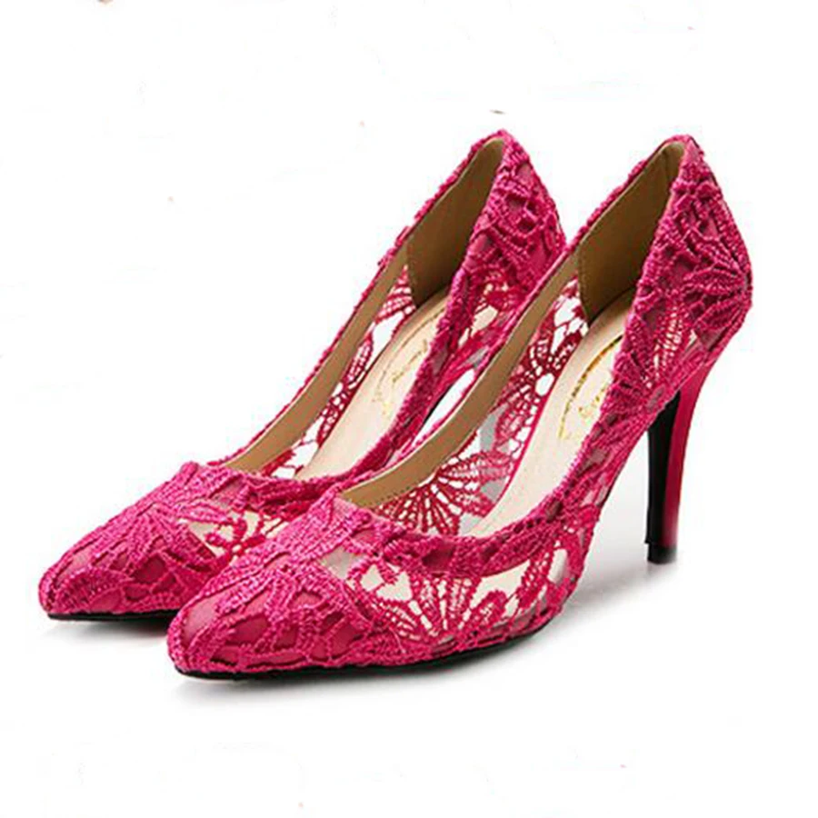 Женские туфли лодочки Свадебные на высоком каблуке Пикантные кружевные весенние