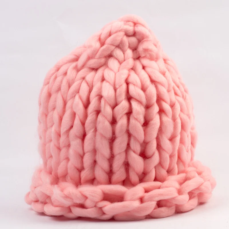 Pink Geebro, женская зимняя теплая шапка бини ручной работы, толстая вязаная шапка, вязаные шапочки карамельного цвета, женские шапочки - Цвет: Pink