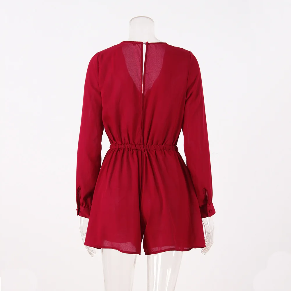 Женский шифоновый комбинезон с длинным рукавом летний сексуальный v образным