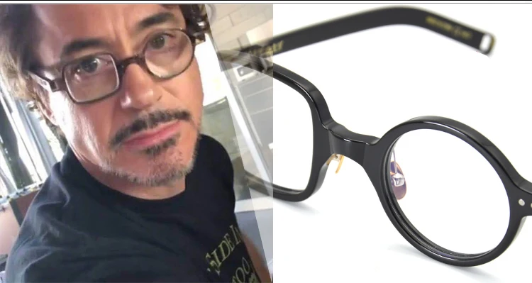 Iron Man Robert Downey Jr glasses asymmetric Eyeglasses handmade acetate irregular shape metal nose