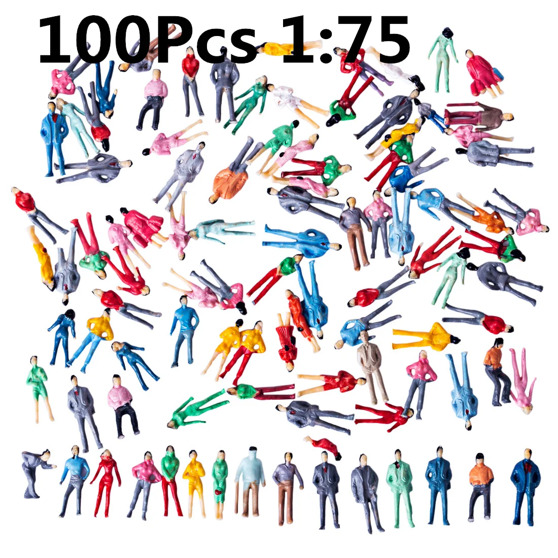 100pcs 50/100 шт 1:50/75/87/100/150 HO миниатюрные фигурки модель для поездок на поезде, ж/д персонажами настольной-красочные(случайный Тип - Цвет: 100pcs