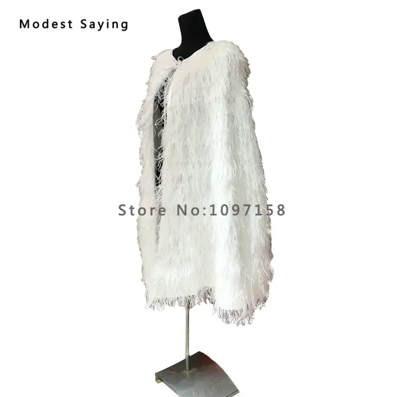 Роскошная меховая накидка из страусиного пера 100 см цвета слоновой кости
