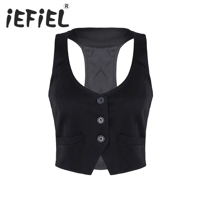 

New Arrival Women Fashion V-Neck Sleeveless Button Down Fitted Racer Back Classic Vest Shirts Separate Waistcoat for Formal Wear