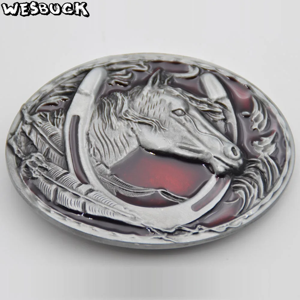 5 PCS MOQ WesBuck бренд подковы красного цвета с металлическим ремнем и пряжкой для