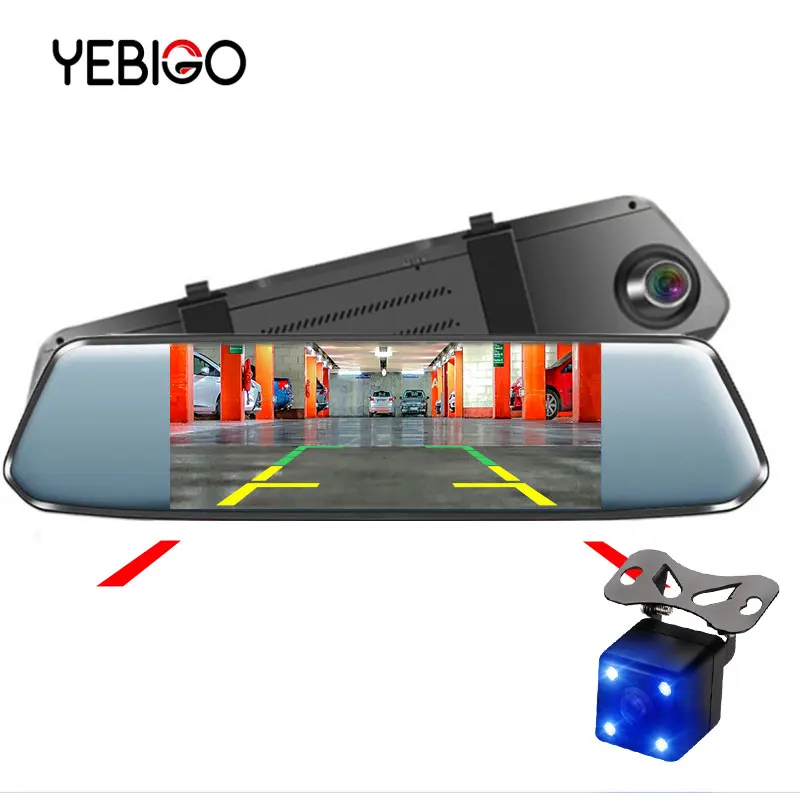 Автомобильный видеорегистратор YEBIGO с двумя объективами, 7,0 дюймов, Full HD, 1080 P, видеорегистратор, зеркало заднего вида, видеорегистратор, автомобильная камера, видеорегистратор, 7 дюймов