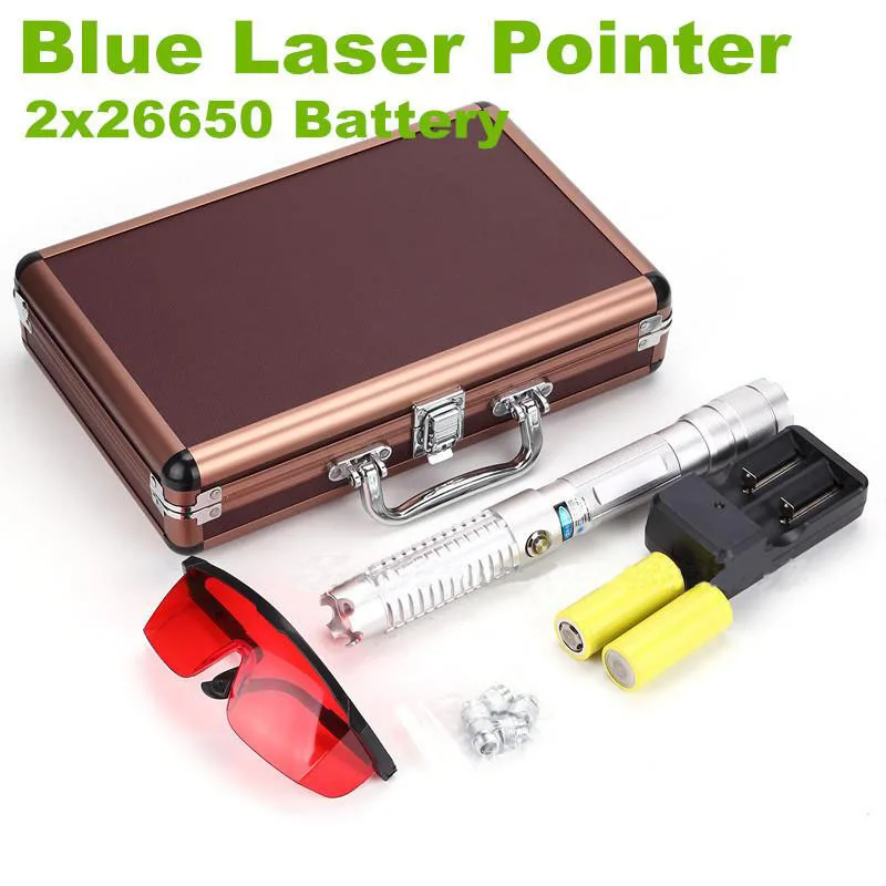 2017 New Product High Powered Burning Focus Laser Pointer Blue pointer With Charger Glasses 5 Star Caps And Box |