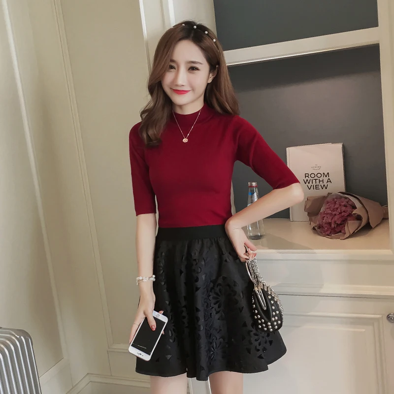 Spring Autumn Women Sweaters O Neck Half Sleeve Solid Knitted Top Femme Truien dames Slim Thin Maglioni donna | Женская одежда