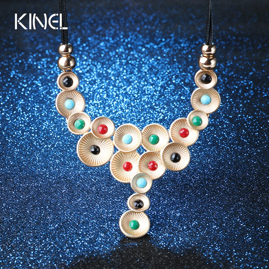 Женское винтажное ожерелье с инкрустированным кристаллом золотого цвета|collar