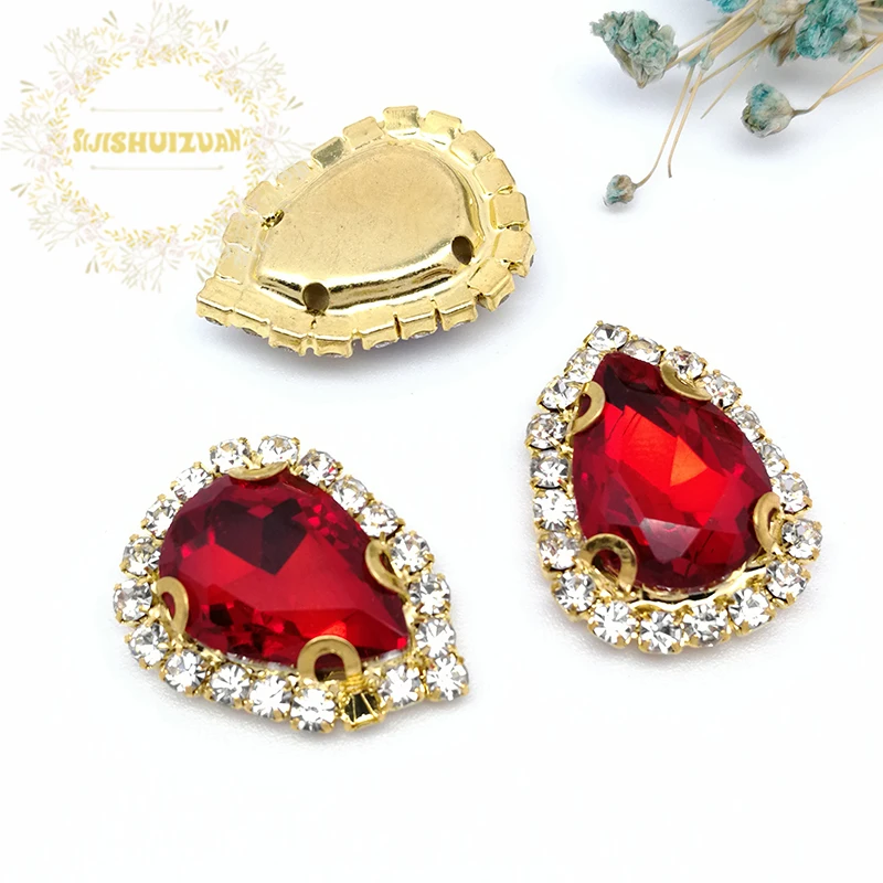 Красный DR дрель боковая цепь кристалла стекло шитье Стразы с когтями DIY женская