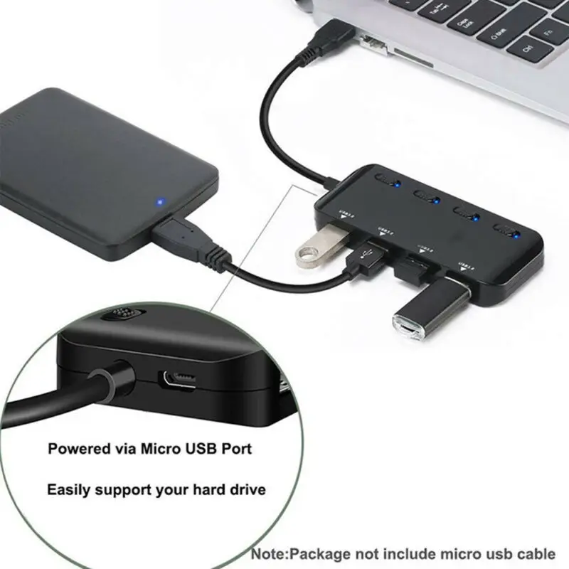 

4 in 1 USB 3.0 Hub Splitter USB Ports Expander Up to 5Gbps For PC Laptop Mobile Phone