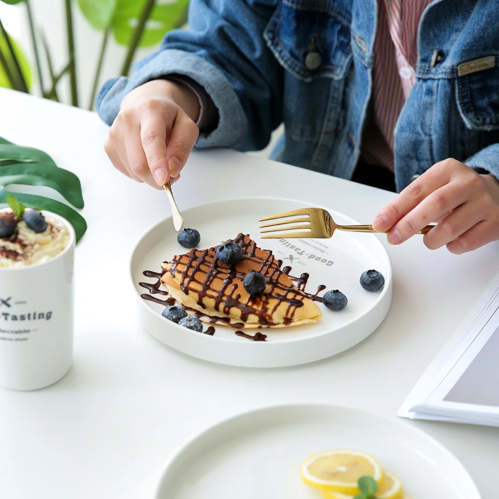 Керамические обеденные тарелки 8 дюймов пигментированные круглые белые с