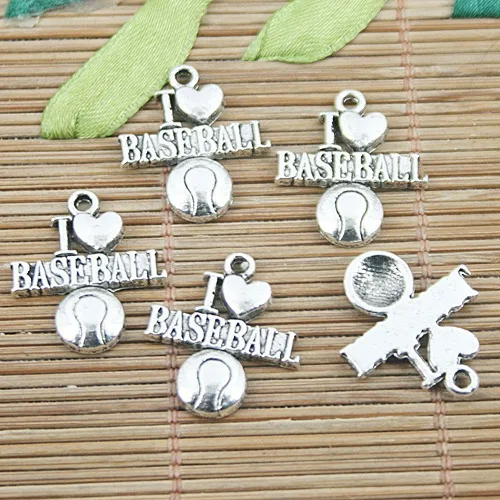 

20pcs tibetan silver color I love baseball design charms H1584