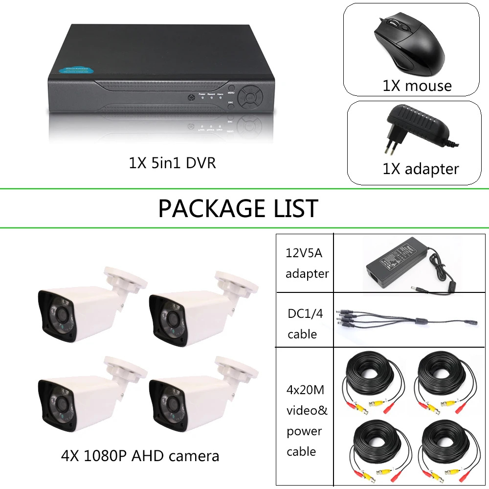 YiiSPO 4 канала 5 в 1 1080N DVR CCTV Security 1080P 2 МП AHD цилиндрическая камера шт. HD коаксиальный
