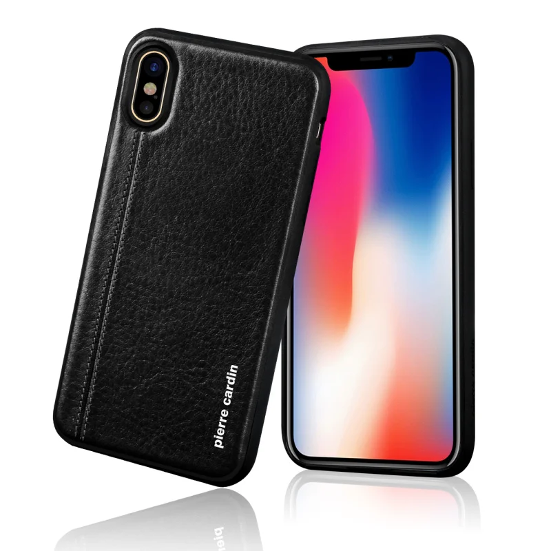 Для Apple iPhone X чехол,, Пьер Карден, натуральная кожа, ТПУ чехол, чехол для iPhone X, iPhone X, ультра тонкий задний Чехол для телефона s - Цвет: black