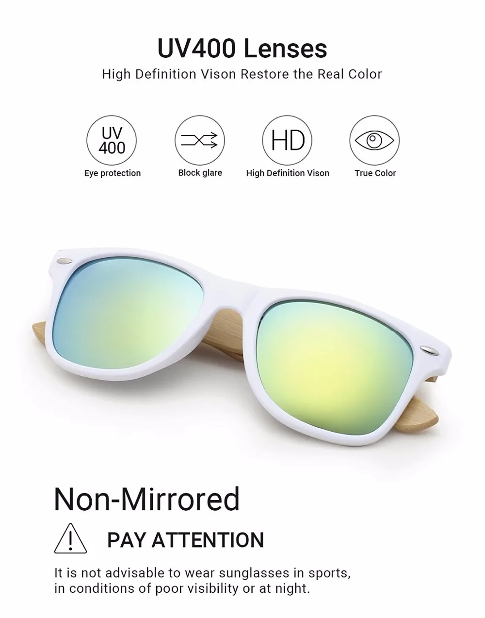 Мужские и женские солнцезащитные очки Ablibi неполяризационные из бамбукового
