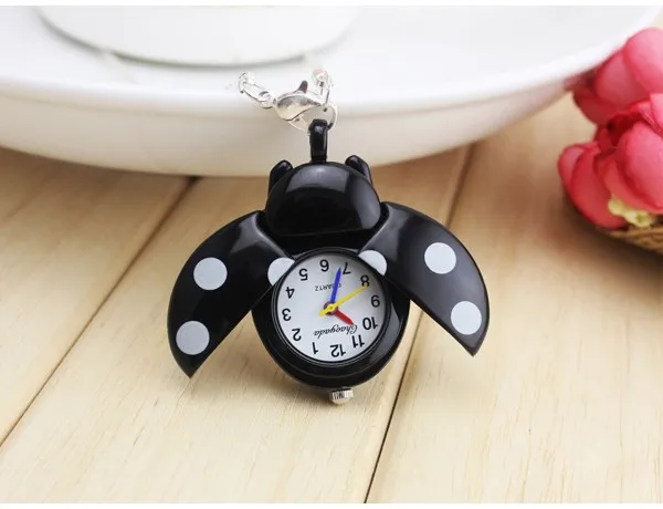 100 шт./лот Божья коровка ожерелье кварцевые карманные часы с цепочкой для детей