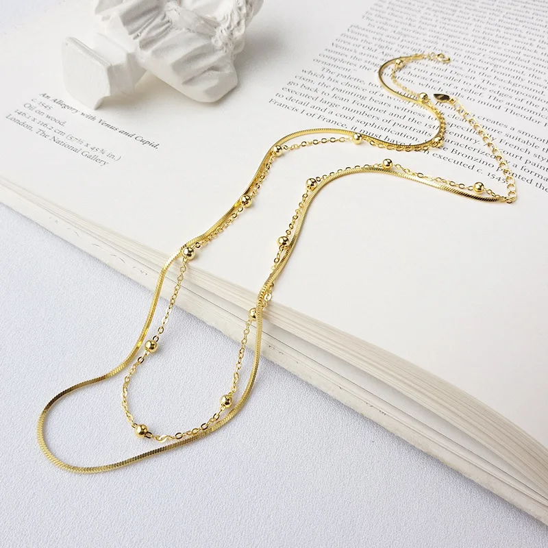 Позолоченная цепочка из серебра 100% пробы с бусинами 18 К|Подвески| |