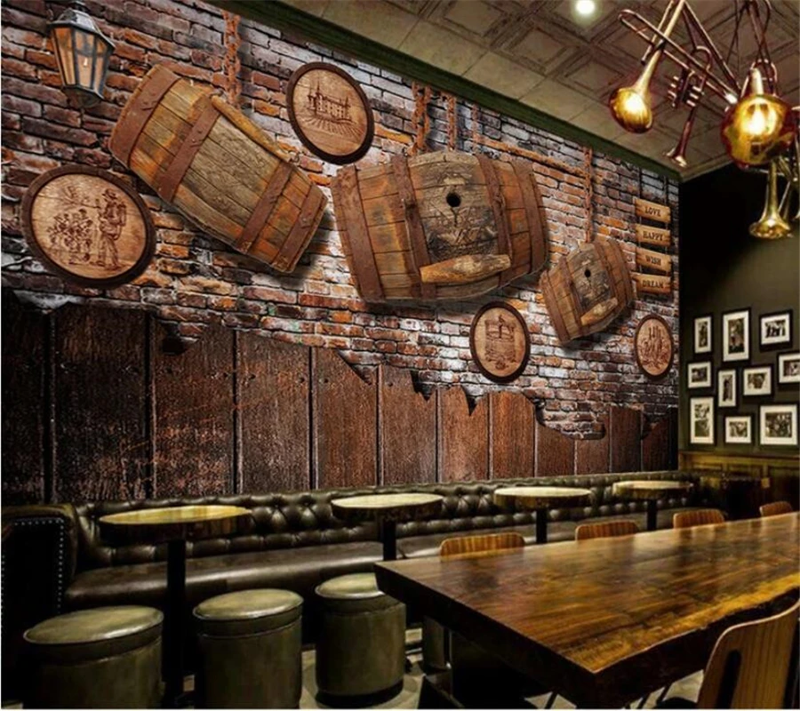 beibehang papel de parede Custom wallpaper 3d mural retro nostalgic red wine wood bar ktv tooling background wall paper | Обустройство