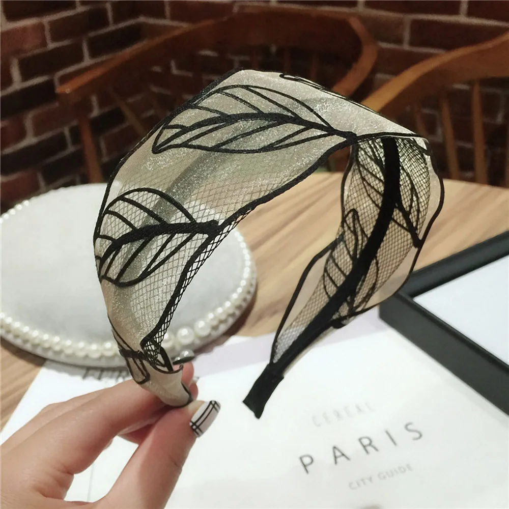 leaf beige Корейский сладкий цветок ободок с листьями пряжа плетение обруч для волос Обручи для женщин Темперамент Мода ручной работы головные уборы аксессуары - Цвет: leaf beige