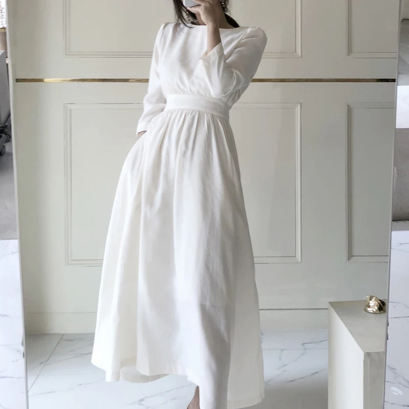 

2020 Vestidos Mujer Dress Women A-line Solid Vestido Longo Zanzea Maxi Retro Three-point Sleeves High Waist Large Swing Woman