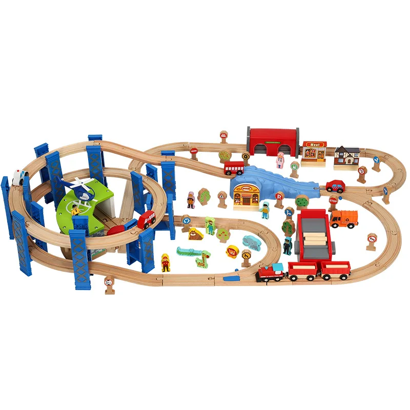 

Wooden Railway Track Accessories Garage Ring Track for Remote Control Magnetic Electric Train Circular Curved Orbit Toys for Kid