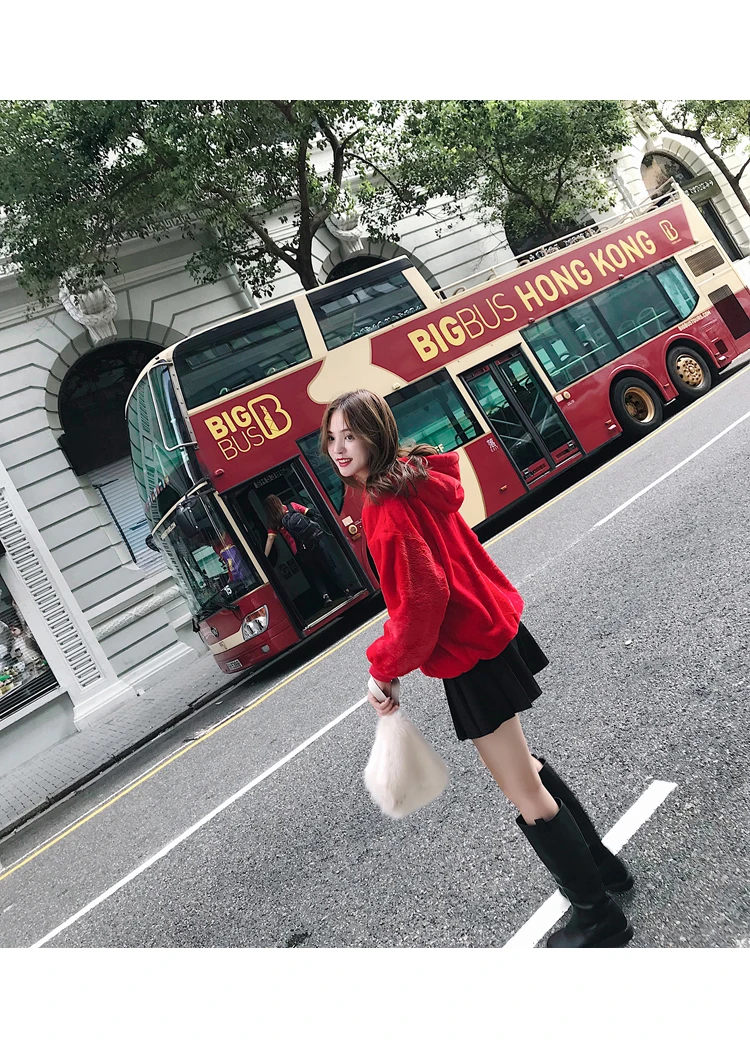 Женские красные свитшоты зимние пушистые милые Harajuku Пуловеры толстое
