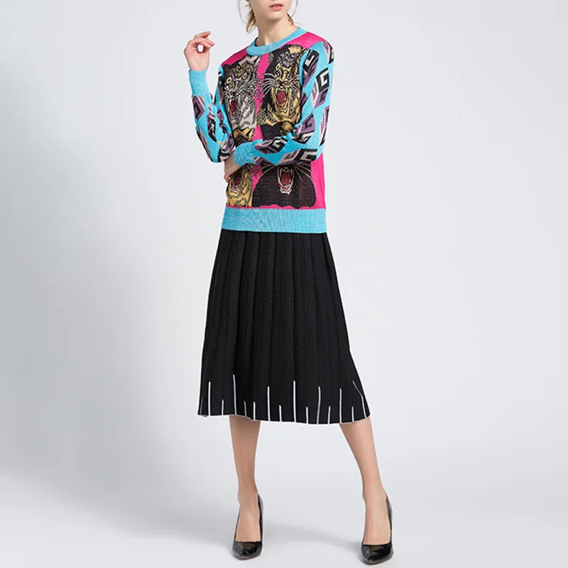 Chic Runway Wool Sweater 4 Leopard Jacquard Geometric Patchwork Winter Tops Knit Pullover Novelty Women New Designer Jumper | Женская