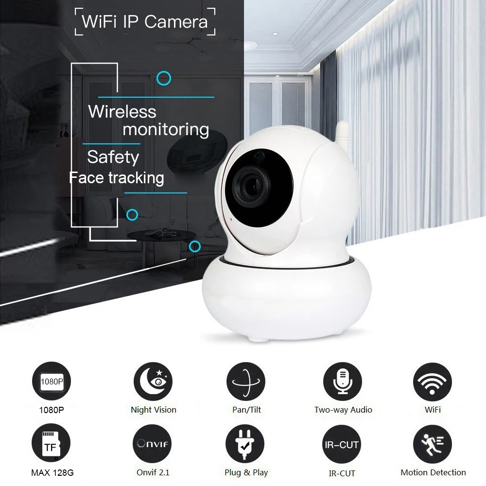 1080P Wifi PTZ IP камера слежения за лицом P2P Беспроводная onvif Сетевая безопасность