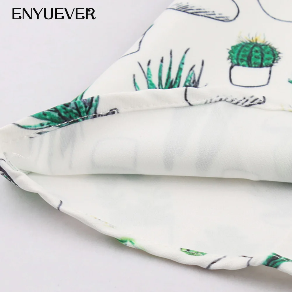 Enyuever Кактус Печати Старинные Платья Женщин V Шеи Без Рукавов Халат Подколоть