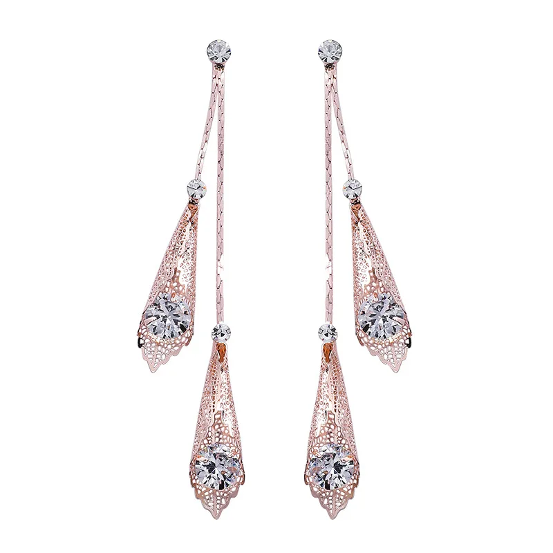 2018 корейская мода Полые Листья Сплав на цепочке с длинными кисточками Висячие