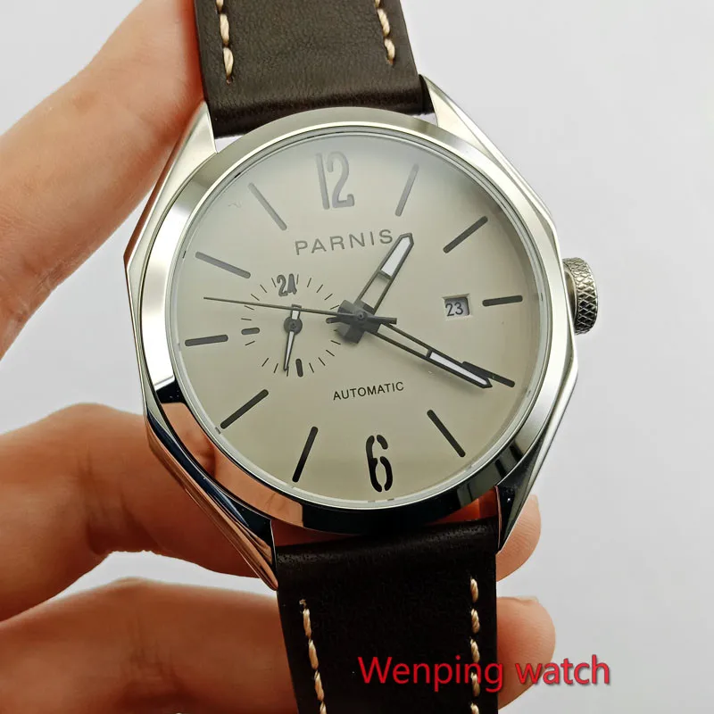 Gray dial 43 мм Parnis морской синий циферблат сапфировое стекло окно даты автоматические для мужчин часы бренд miyota движение W2788 - Цвет: Gray dial