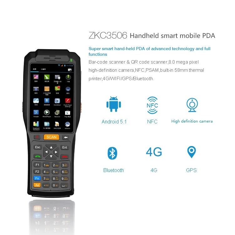 КПК с сенсорным экраном термальным принтером и считывателем карт mifare RFID 4G wifi
