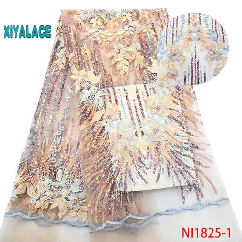 NI1825-1 Африканская кружевная ткань с блестками, кружевная ткань, вышитая бисером, нигерийская талевая кружевная ткань свадебная ткань, Высококачественная французская Тюлевая YANI1825-1 - Цвет: NI1825-1