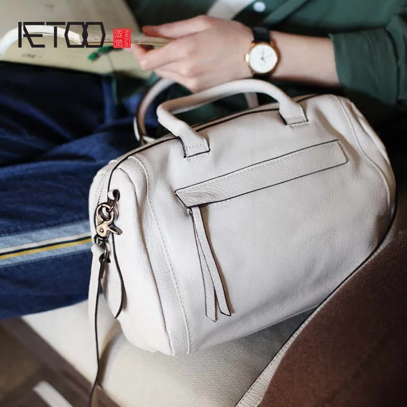 2018 первый слой сумки из мягкой кожи новые белые кожаные бостон Повседневная