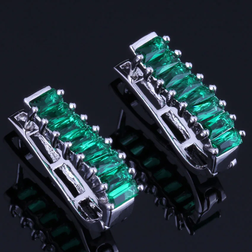

Royal Green Cubic Zirconia Silver Plated Clip Hoop Huggie Earrings V0945