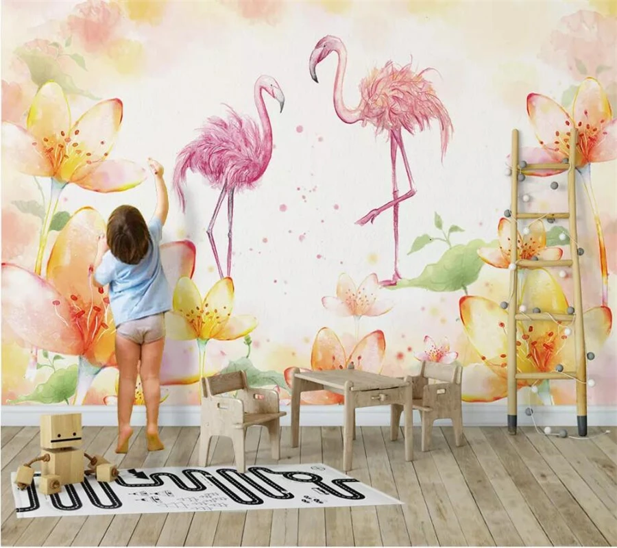 

beibehang Custom wallpaper 3d murals hand-painted flamingo tropical rainforest tropical plants living room background wall paper