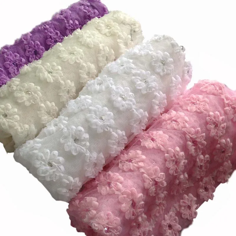 Сетчатая, кружевная ткань с шифоновыми 3D розами и вышивкой пайетками, ткань для пошива женских платьев, юбок, блузок, свадебных украшений. Отрезы декоративной вышитой ткани для лоскутного шитья
