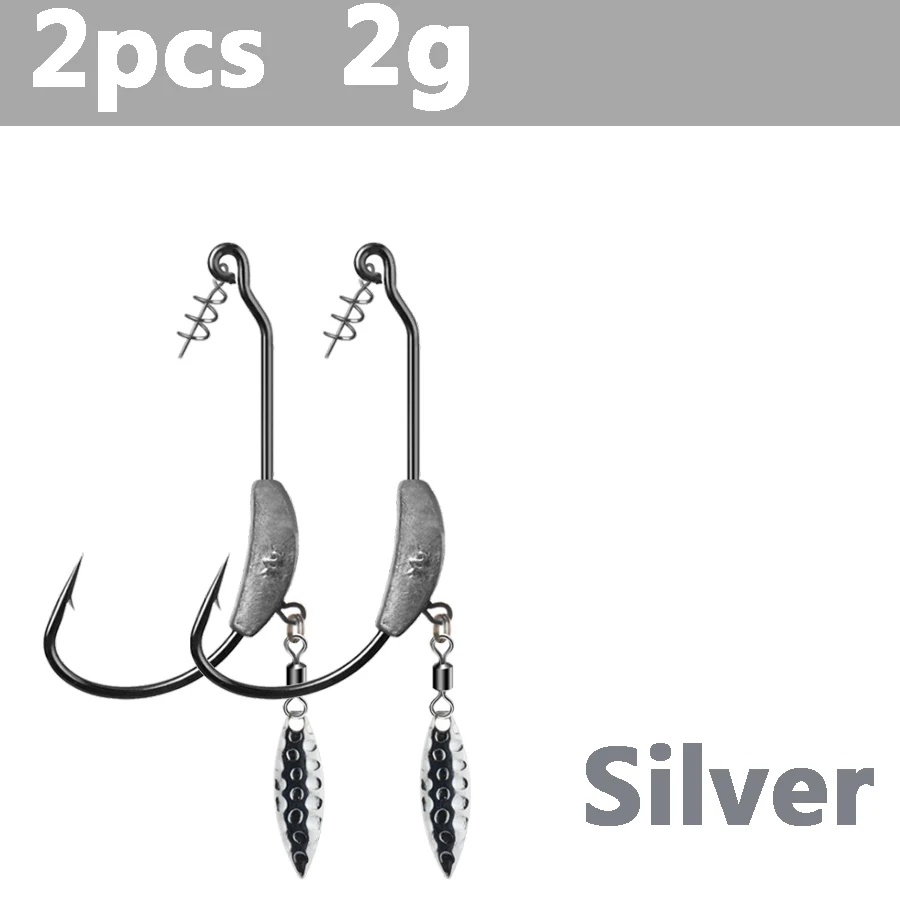 S2-2g-Silver 2 шт. офсетные рыболовные крючки свинцовые взвешенные крюки с ложкой офсетные рыболовные Крючки рыболовные крючки подходят для техасских рыболовных снастей - Цвет: S2-2g-Silver