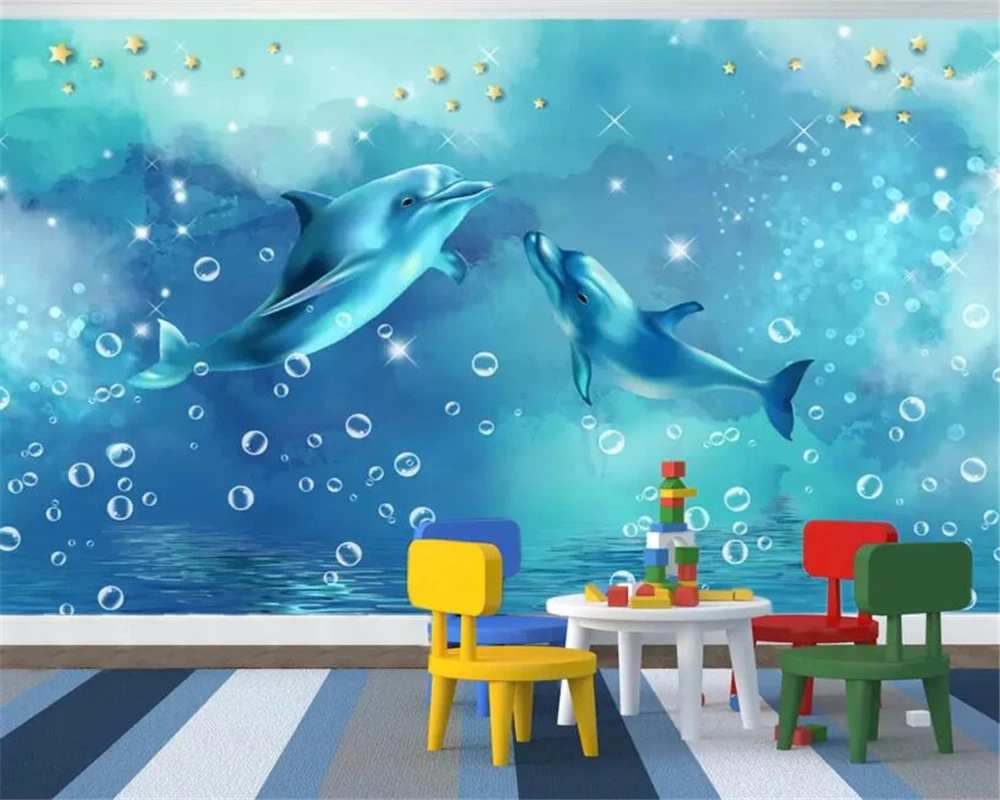 3D обои Beibehang на заказ для детской комнаты Настенные с изображением дельфина неба