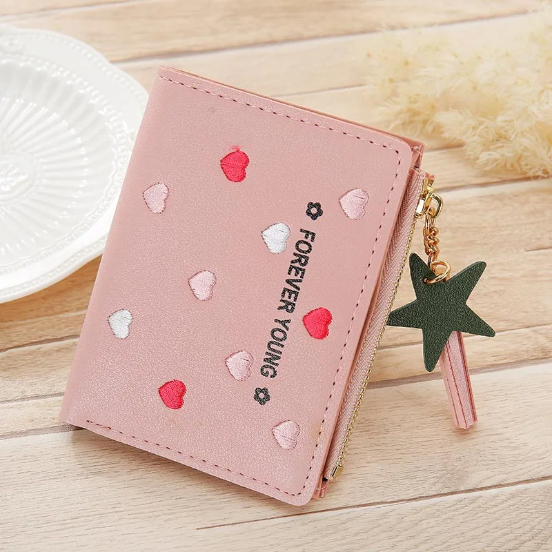 Pink Женские кошельки с сердечками, женские кошельки на молнии, кошелек для монет, держатель для карт, кошелек с кисточками, Короткие сумочки для денег, женские сумки, клатч для девочек - Цвет: Pink