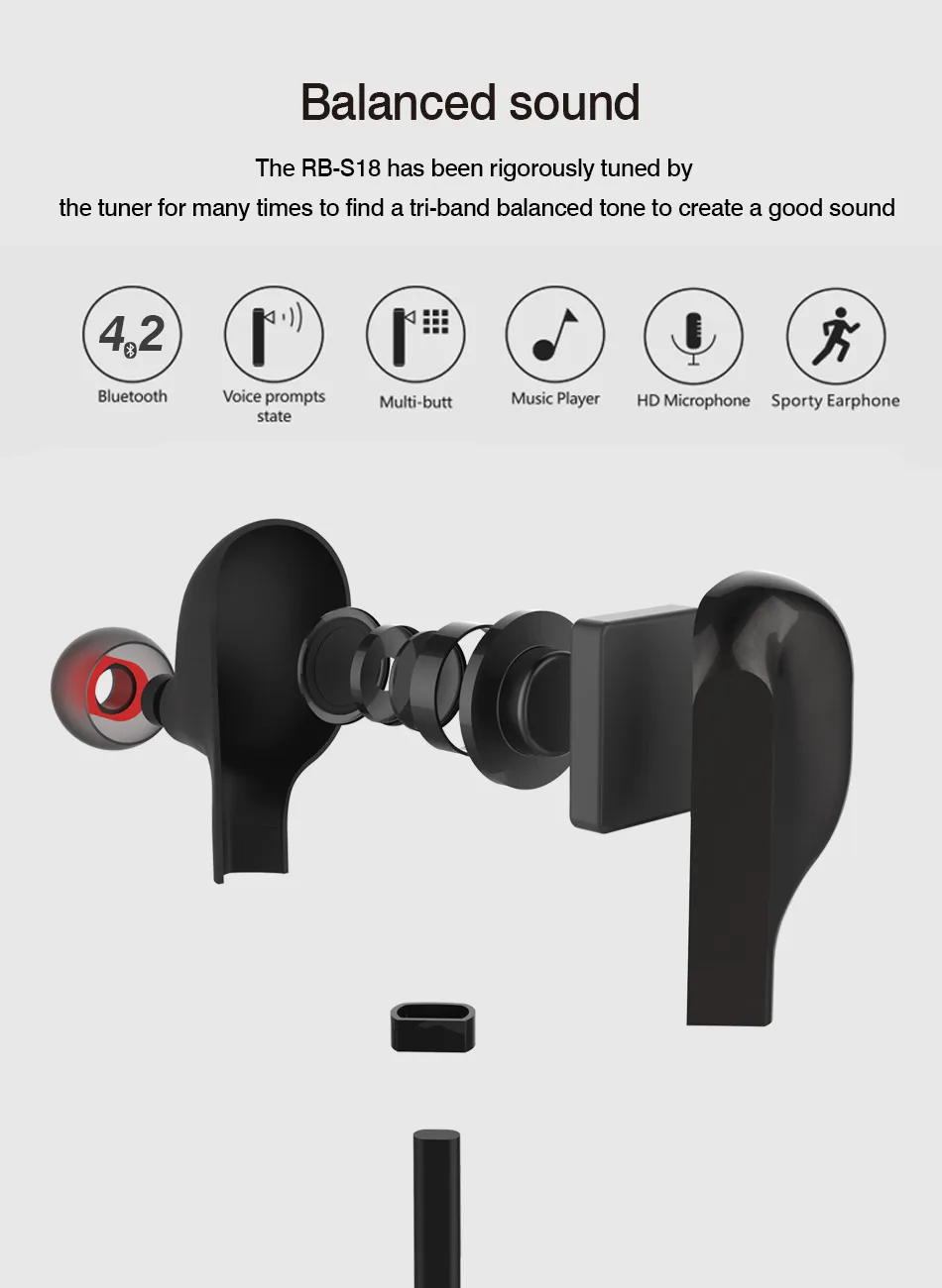 REMAX наушники-вкладыши Bluetooth V4.2 Bluetooth спортивные наушники с микрофоном стерео для телефона шейным ремешком