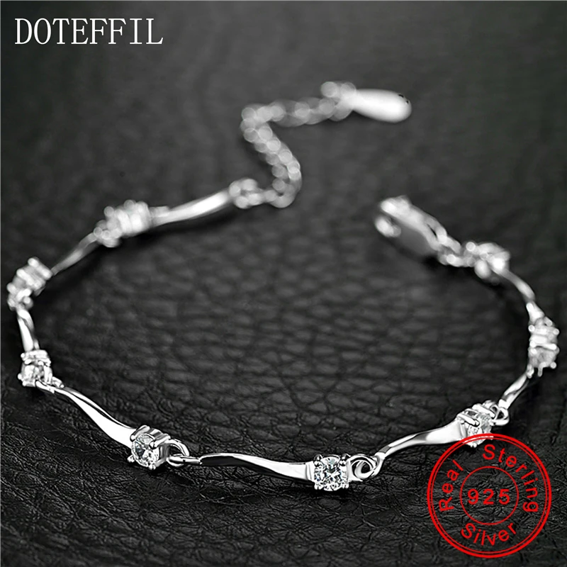 HOT 925 Sterling Silver Bracelet Women Charm Heart Bracelet 100% Sterling Silver AAAA Zircon Bracelet Women Fashion Jewelry