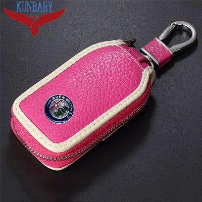 Pink white KUNBABY топ из натуральной коровьей кожи Автомобильный ключ сумка автомобильный Футляр для ключей Новая мода Дизайн автомобиля автомобильные аксессуары для Alfa Romeo - Название цвета: Pink white