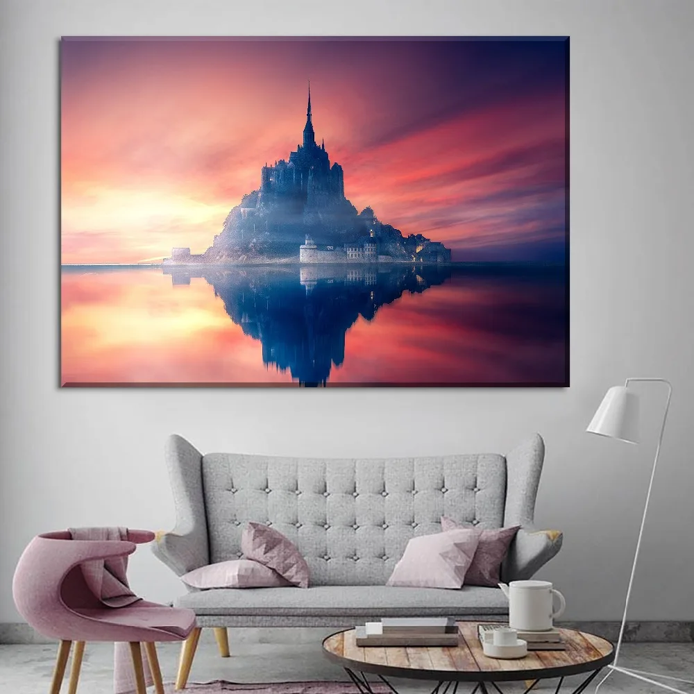 Современные настенные картины 3 предмета Mont Saint Michel Франция островной замок