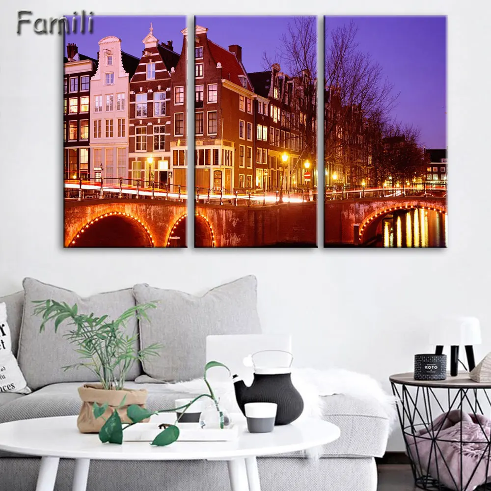 Home Decor UnFramed Modern HD Printed Canvas Painting 3 Pieces Wall Art Pictures Netherlands City Streetscape Poster PENGDA/post | Дом и сад