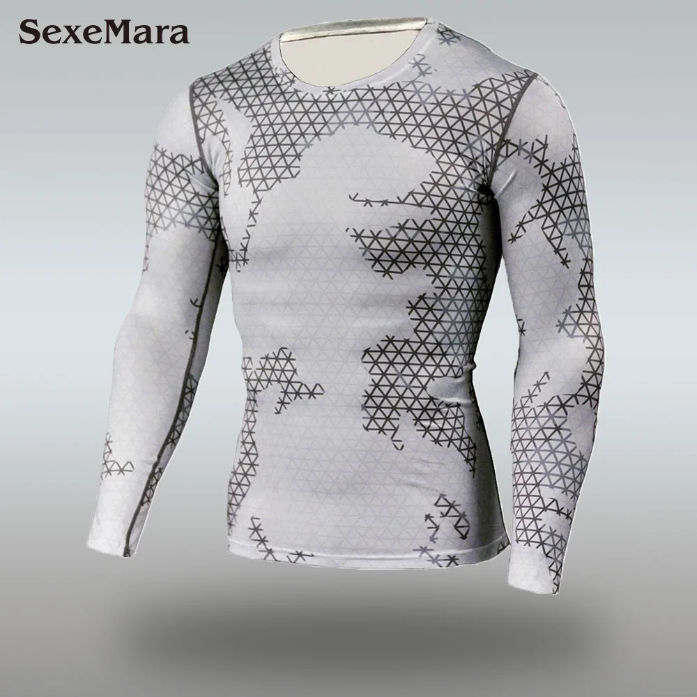 T-shirt Мужская спортивная одежда для фитнеса ММА компрессионный мужской Рашгард с длинным рукавом Кроссфит Бодибилдинг Бег Йога набор спортивный костюм - Цвет: T-shirt