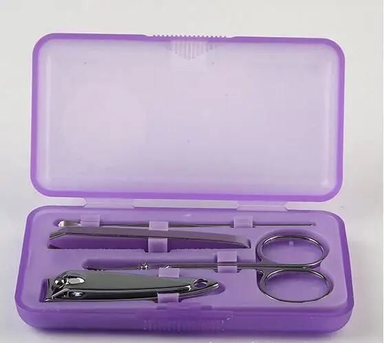 4Pcs/set=1set Professional Nail Pedicure Manicure Cleaner Kit Case Tool Set Clippers Scissors purple |